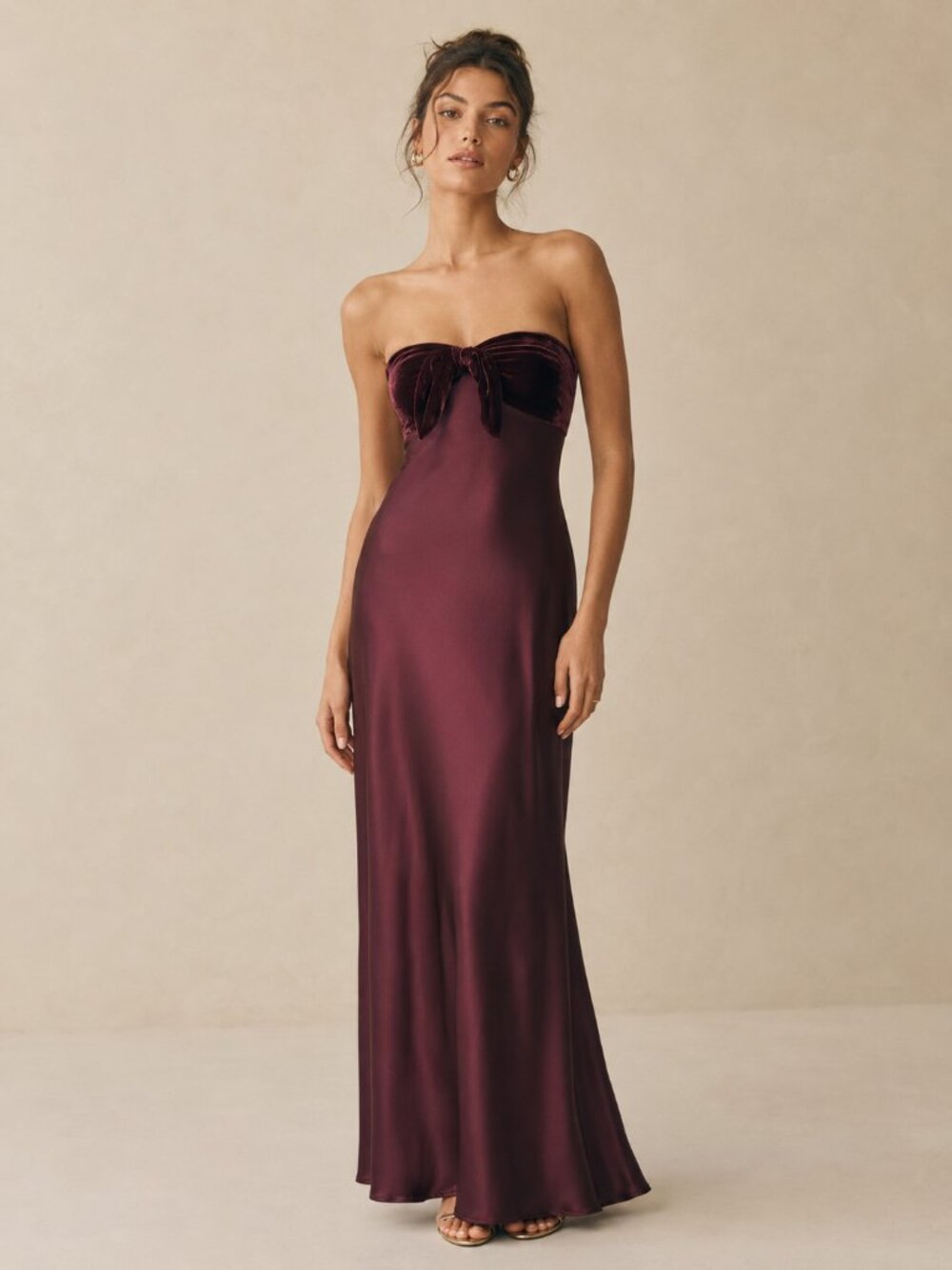 CAMI NYC Lavinia Silk Blend Velvet Bow Gown in Cranberry NEW NWT